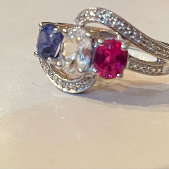 Kay jewelers lab created sapphire and ruby sterling silver ring Sz 6 - Picture 2 of 6